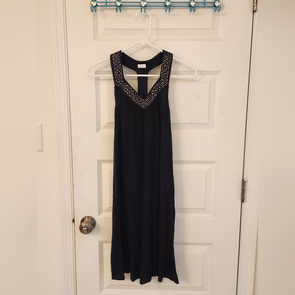 Lascana Womens Beaded Black Tank Dress Midi Size S V Neck #S879
